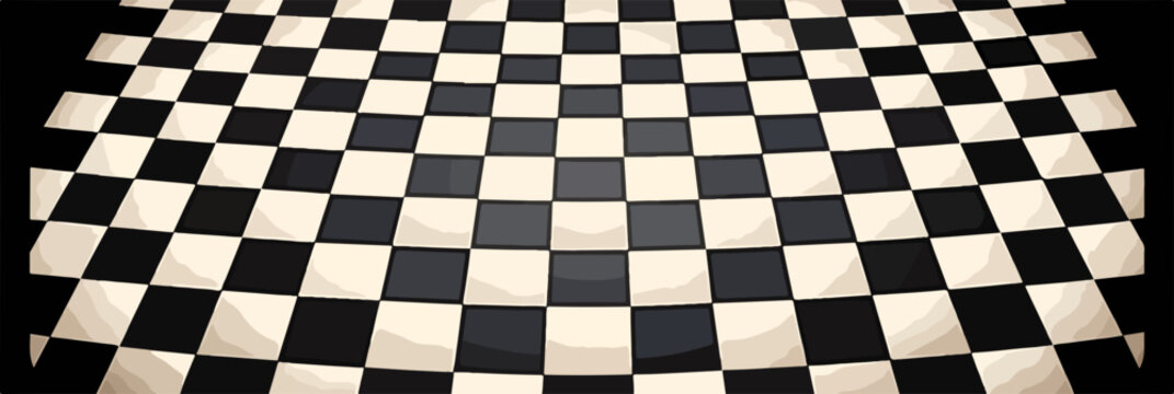 Un motif de damier noir et blanc abstrait en perspective, id&eacute;al pour des arri&egrave;re-plans graphiques.