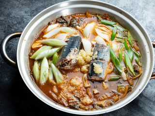 Mackerel kimchi stew in a pot