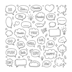 Fototapeta premium Collection of handdrawn speech bubbles with various expressions and shapes isolated on, perfect for adding a playful touch to designs