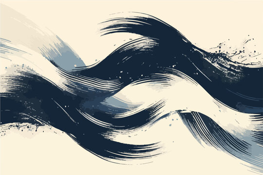 Vague abstraite de vagues peintes &agrave; l'encre, style calligraphique japonais, fond clair