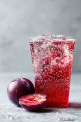 Plum Sparkling Soda with Ice