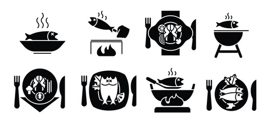 fish fry icons vector illustration
