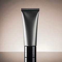Sleek modern black cosmetic tube for lotion or cream product photography with studio lighting effect