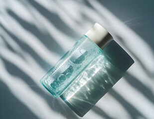 Refreshing micellar water gently cleanses skin, leaving it hydrated in radiant sunlight and modern shadow