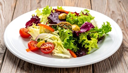 Fresh and Colorful Salad on a White Plate.