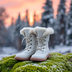 Winter shoes on the grass