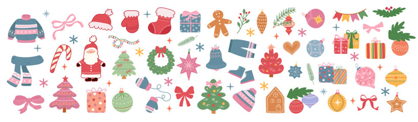 Hand-drawn Christmas and New Year elements. Christmas set.