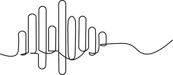 Continuous single line Equalizer Vector Outline Icon Isolated On White Background. One line Sound Waveform Bars Pattern Abstract Design