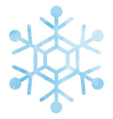 雪の結晶の手描きアイコンイラスト 水彩 水色