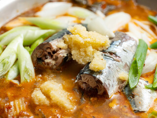 Mackerel kimchi stew in a pot