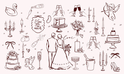 Hand drawn chalk cheers. Hands with champagne glass drawings for wedding invitations, menus and parties. Doodle art template. Clipart vintage ink doodle sketch style © doodles