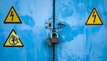 High Voltage Hazard - Locked Electrical Panel with Warning Signs.