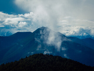 Beautiful foggy high altitude mountain landscape in China