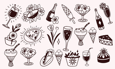 Hand drawn chalk cheers. Hands with champagne glass drawings for wedding invitations, menus and parties. Doodle art template. Clipart vintage ink doodle sketch style