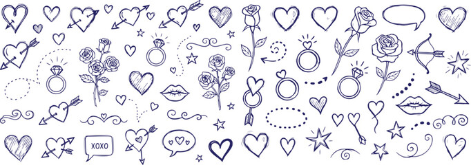 Vector art of hand drawn doodle elements for valentines day isolated on