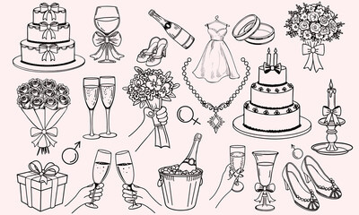 Hand drawn chalk cheers. Hands with champagne glass drawings for wedding invitations, menus and parties. Doodle art template. Clipart vintage ink doodle sketch style