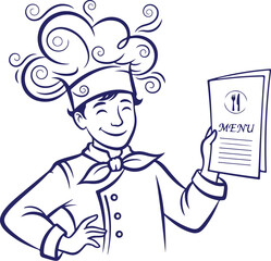 Vector art of chef holding a menu isolated on