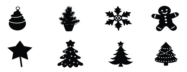 holiday silhouettes merry and bright illustration set 