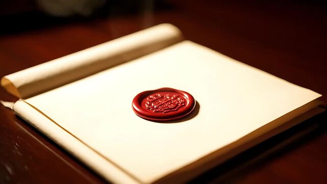 Vintage Red Wax Seal on Old Parchment Document with Dark Background Historical Secret Letter or Official Decree with Antique Charm
