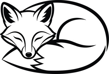 WebMinimalist Sleeping Fox Line Art Illustration with Curled Tail, Peaceful Expression, Elegant Silhouette, Nature-Inspired Tattoo or Logo Design