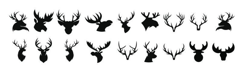 horned animals silhouette collection deer stag moose caribou
