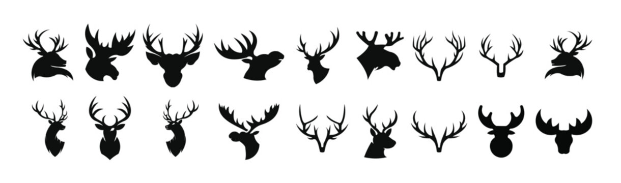 horned animals silhouette collection deer stag moose caribou