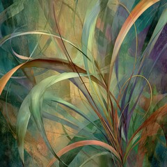 Abstract Botanical Composition with Serpentine Lines and Earthy Tones