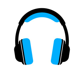 A pair of modern blue and black over-ear headphones, designed for listening to music or audio, isolated on a clean white background.