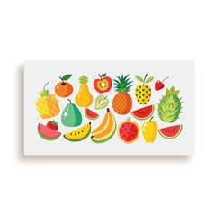 Fresh fruits set with different kinds of healthy food banana watermelon apple orange pineapple pear strawberry kiwi dragon fruit lemon for summer season flat vector illustration