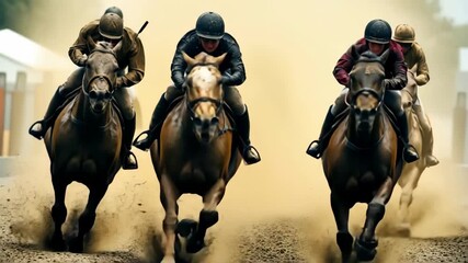 Exciting horse race competition at the local track with skilled riders