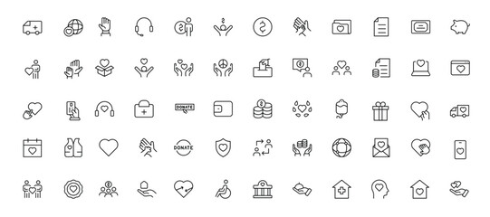 A Complete Icon Set for Charity Organizations, Fundraising Events, Nonprofit Campaigns, Donation Drives, Volunteer Programs, Social Justice, and Community Support Activities