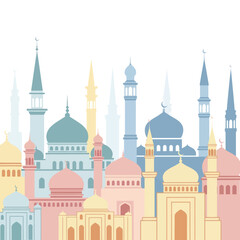 Vector Illustration of a Colorful Islamic Mosque Skyline.