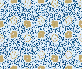 Japanese Flower Swirl Wave Vector Seamless Pattern