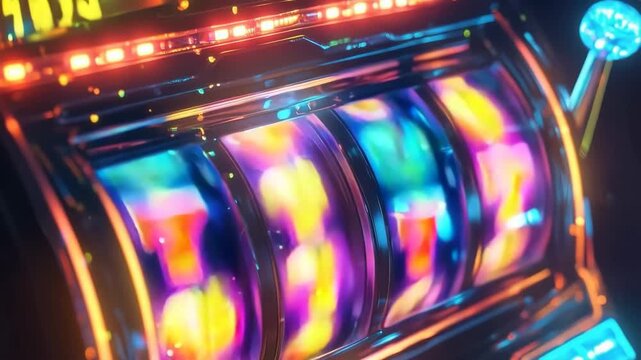 Bright spinning slot machine lights in a fun gaming environment