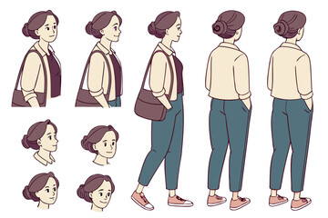 Handyman, repair worker, and plumber in uniform vector illustration. Character constructor for animation. Front, side, and back view set. Body parts, postures, poses collection.