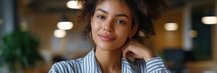 Young african female professional smiling confidently in office environment
