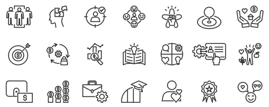 Buyer persona banner vector illustration concept with icon of demographics, professional roles, purchasing habits, pain point, value and goals and buying decision and buyer persona universe icon set