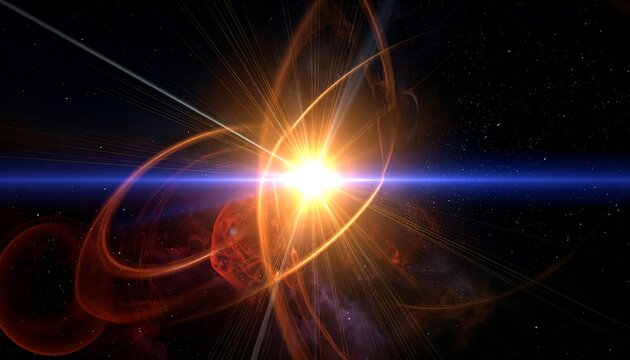 Abstract Light Burst with Flowing Energy and Lens Flare. - Powered by Adobe