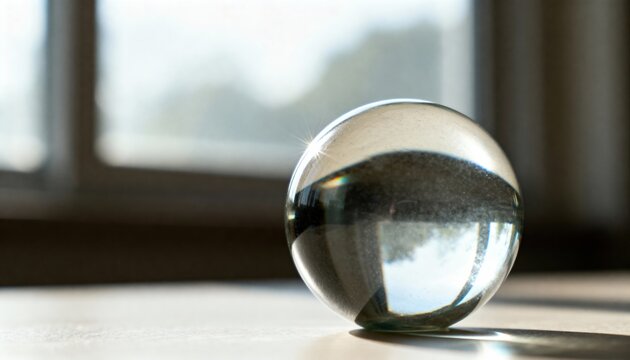 Glass Sphere on Table Inverting Window View