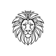 Lion head outline drawing vector illustration, animal silhouette design for logo, mascot, or tattoo artwork