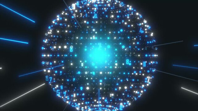 青く発光するデジタルサイバー球体・ネットワークコア