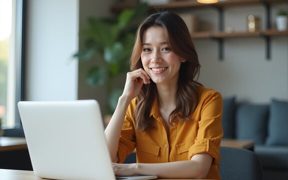 Portrait of beautiful smiling young entrepreneur businesswoman working in modern work station. High quality - Powered by Adobe