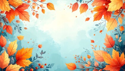 Autumnal Watercolor Landscape with Vibrant Leaves and Soft Hues.