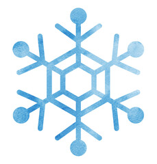 雪の結晶の手描きアイコンイラスト 水彩 青色