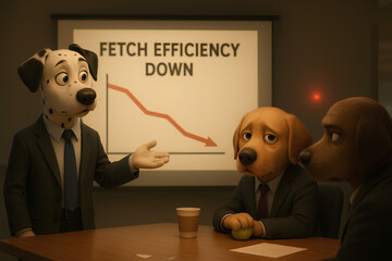 Funny Dog Business Meeting with Declining Fetch Chart – 3D Animation