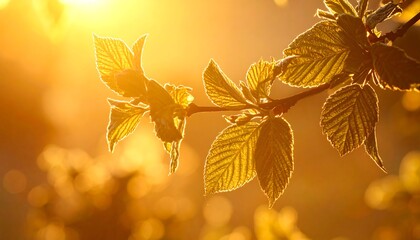 Golden Hours Embrace - A Branch Bathed in Sunlights Warmth.