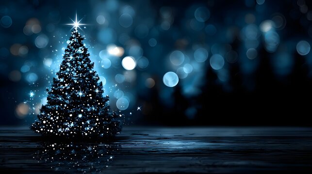 Glitzernder Weihnachtsbaum im blauen Lichtermeer
