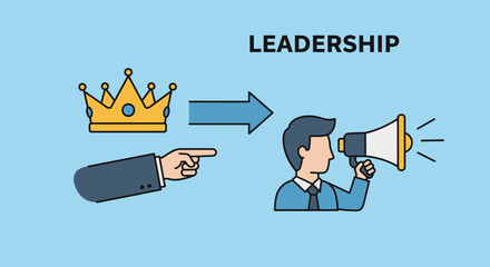 Cartoon illustration of leadership development, from power to effective communication with