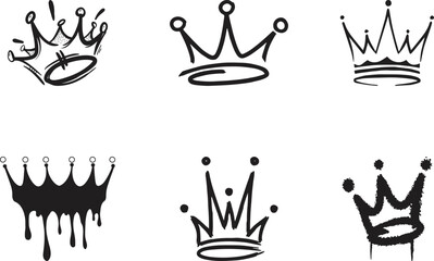 Set of six hand-drawn graffiti crown vector icons for street art and hip-hop design. © HRIDOY
