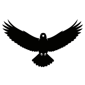 Black raven flying silhouette vector graphic illustration for logo design and tattoo art concept design